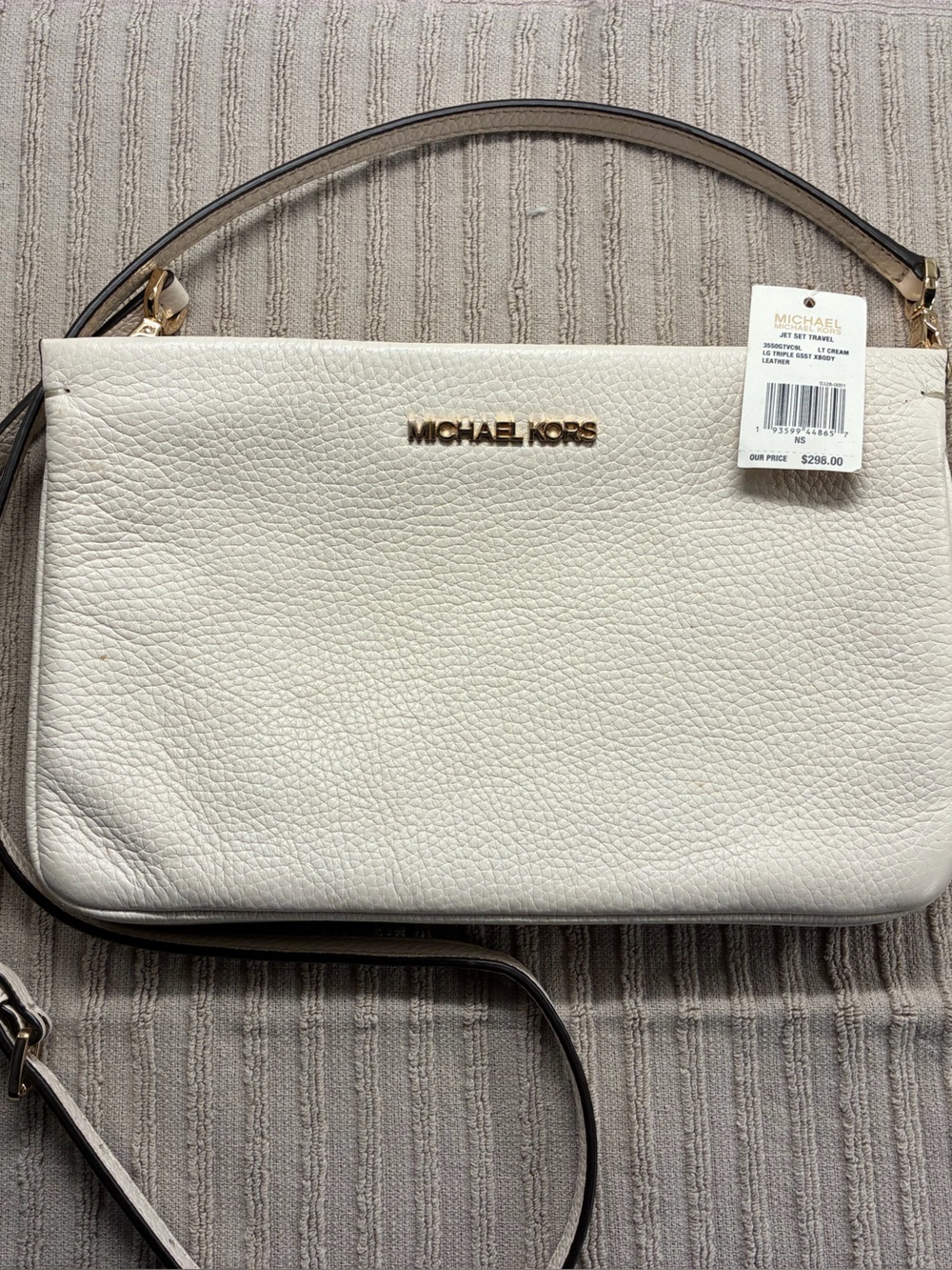 Michael Kors Cream Pebbled Leather Crossbody Camera Bag with Gold Logo